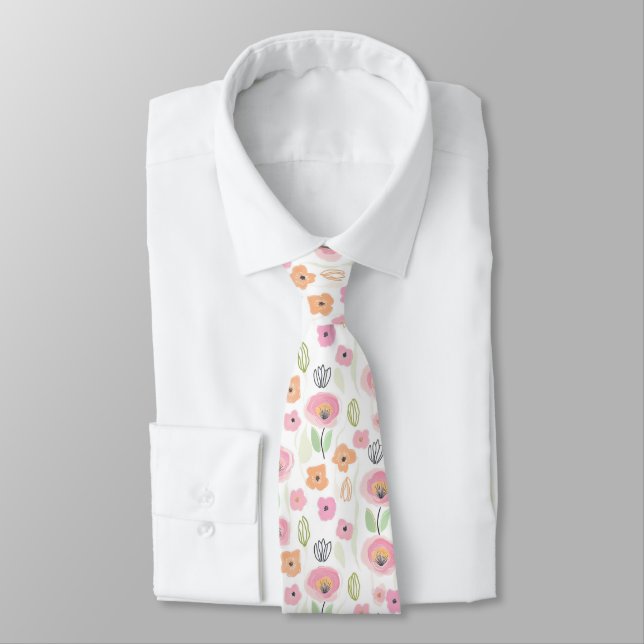 Cravate Motif de ligne florale abstrait moderne (2) (Attaché)