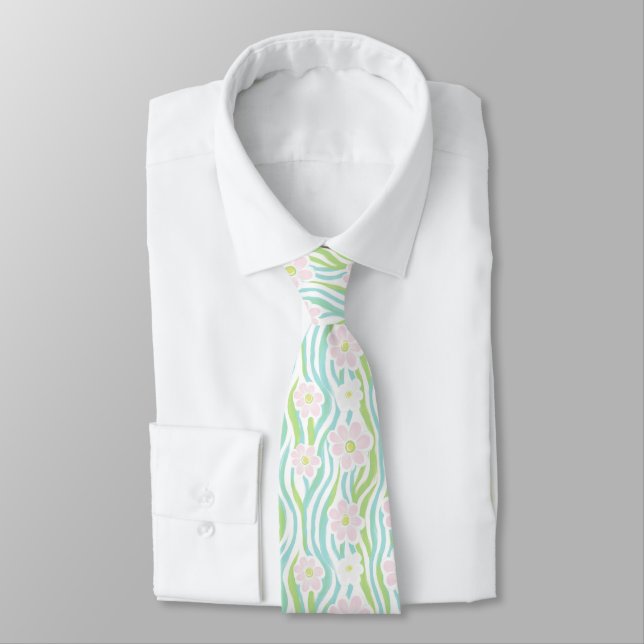 Cravate Motif de ligne florale abstrait moderne (8) (Attaché)