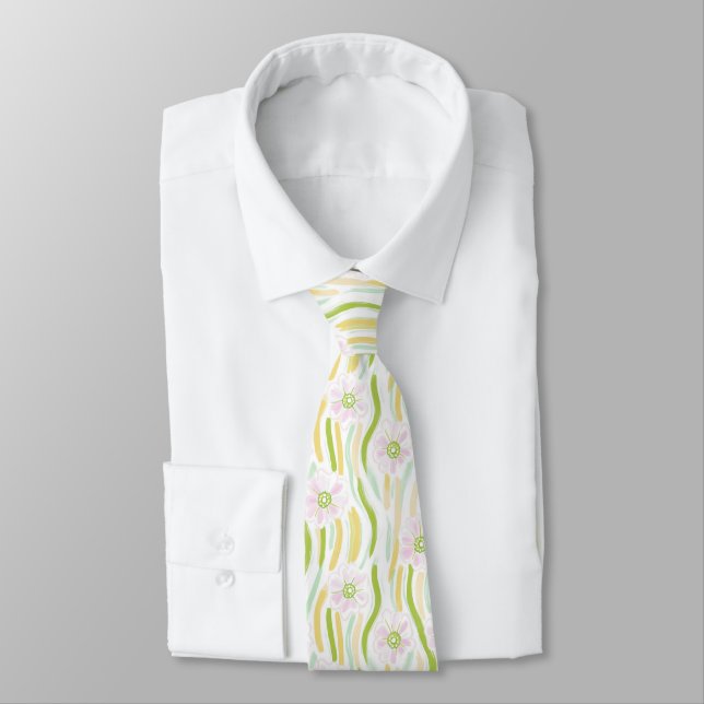 Cravate Motif de ligne florale abstraite moderne (4) (Attaché)
