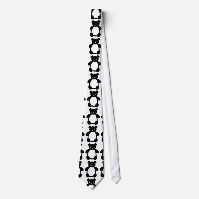 Cravate motif de l'ours en peluche blanc noir (Devant)