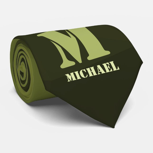 Cravate Motif de maillage géométrique d'olive verte de l'a (Roulé)