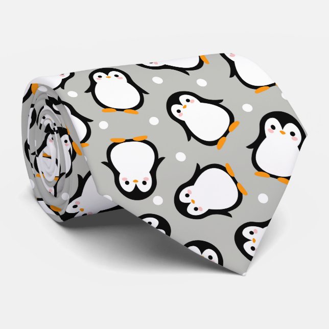 Cravate Motif de manchot mignon motif gris (Roulé)