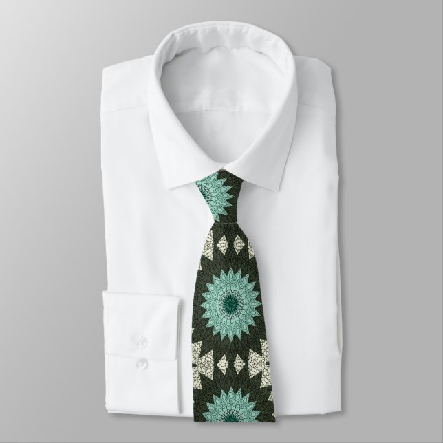 Cravate Motif de mandala géométrique sarcelle et vert (Attaché)