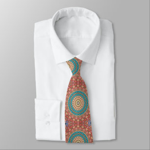 Cravate Motif de mandala géométrique turquoise et terracot