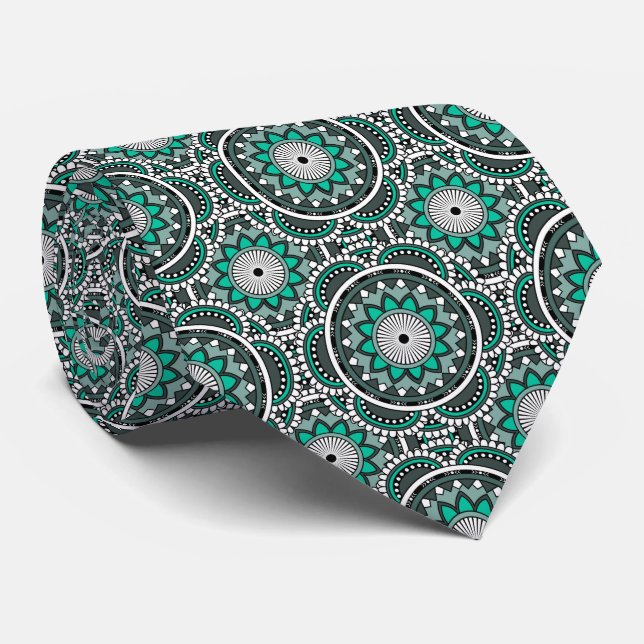 Cravate Motif de mandala islamique ancien vert (Roulé)