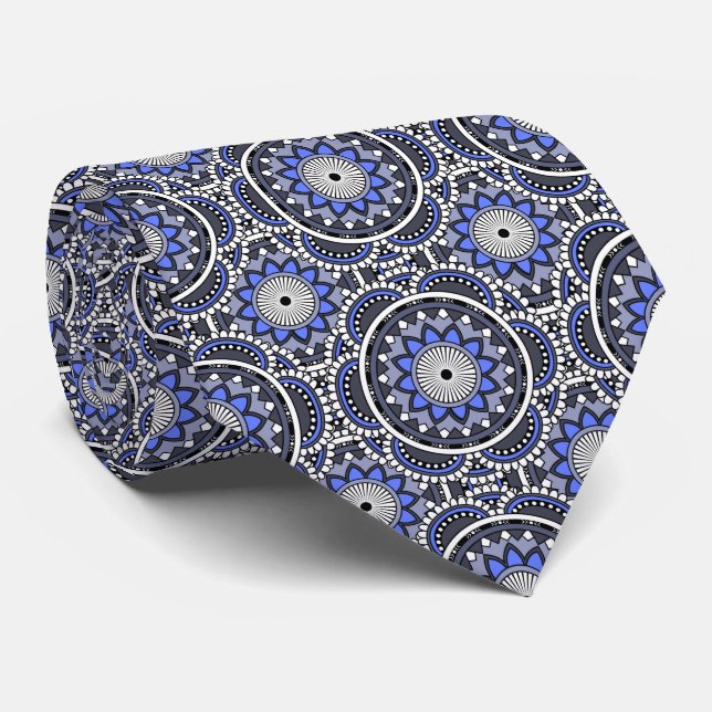 Cravate Motif de mandala islamique antique bleu (Roulé)