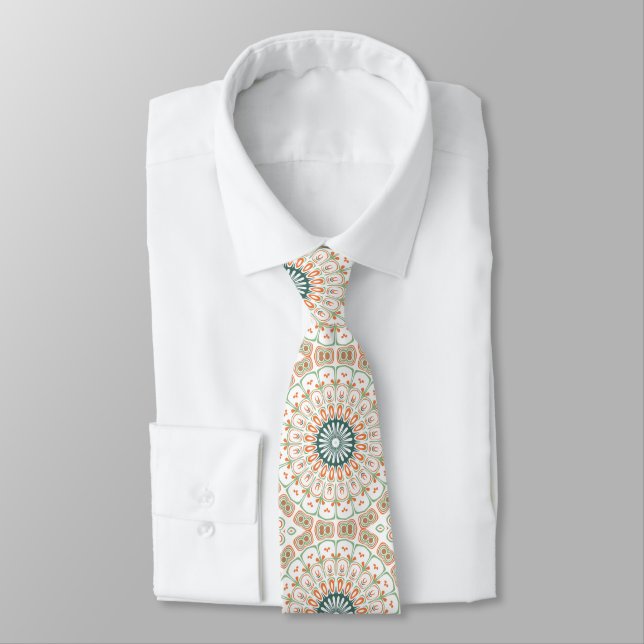 Cravate Motif de mandala moderne orange et vert (Attaché)