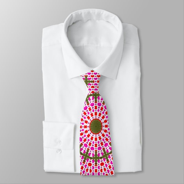 Cravate Motif de Mandala rose et vert (Attaché)