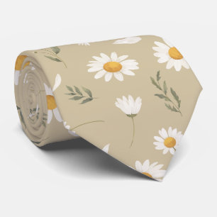 Cravate Motif de marguerite, blanc romantique et floral