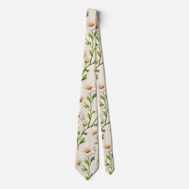 Cravate Motif de marguerites à l'aquarelle (Devant)