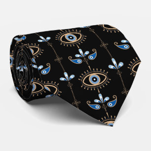 Cravate Motif de mauvais œil bohème noir rétro
