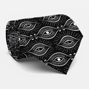 Cravate Motif de mauvais œil noir et blanc