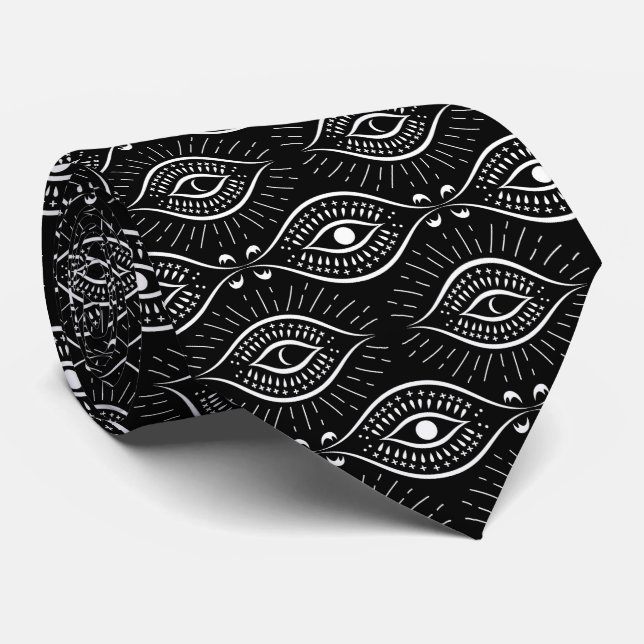 Cravate Motif de mauvais œil noir et blanc (Roulé)