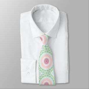 Cravate Motif de médaillon peint en rose et vert