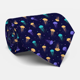 Cravate Motif de méduse multicolore sur fond bleu