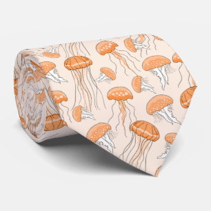 Cravate Motif de méduse orange lumineuse