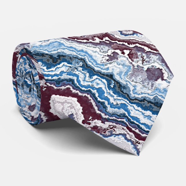 Cravate Motif de minéraux d'agate rouge blanc bleu abstrai (Roulé)