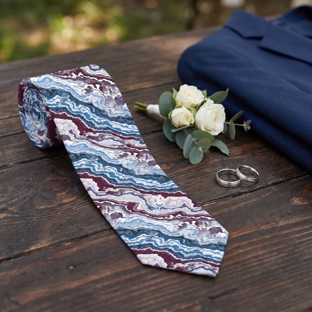 Cravate Motif de minéraux d'agate rouge blanc bleu abstrai (Créateur téléchargé)