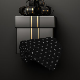 Cravate Motif de monogramme personnel noir et gris