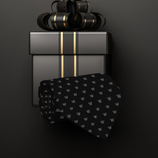 Cravate Motif de monogramme personnel noir et gris