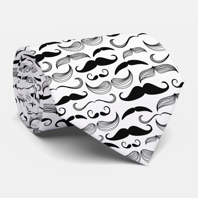 Cravate Motif de moustache noir et blanc (Roulé)