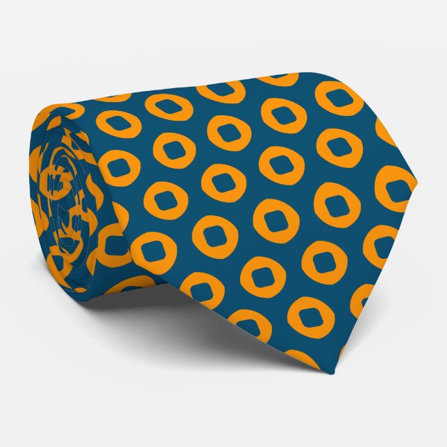 Cravate Motif de Navy et Orange Dot Circle (Roulé)