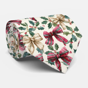 Cravate Motif de Noël avec ruban festif et houx