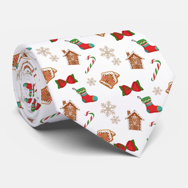 Cravate Motif de Noël bonbon flocon de neige (Roulé)