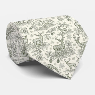 Cravate Motif de Noël Cerfs de la Forêt en Toile Verte (3)