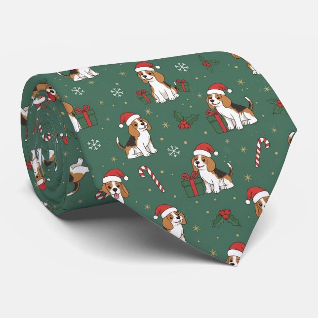 Cravate Motif de Noël de chien Beagle (Roulé)