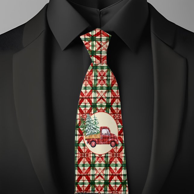 Cravate Motif de Noël de ferme rustique camion rouge (Créateur téléchargé)