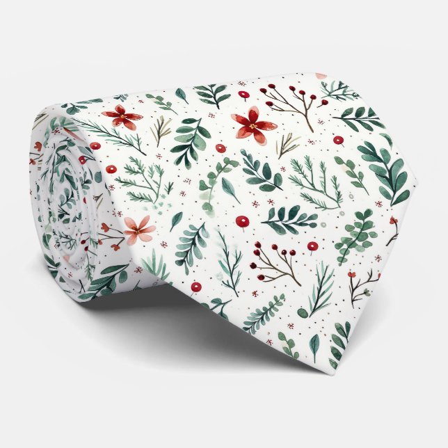 Cravate Motif de Noël élégant blanc et vert (Roulé)
