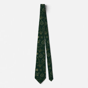 Cravate Motif de Noël élégant vert et or feuille