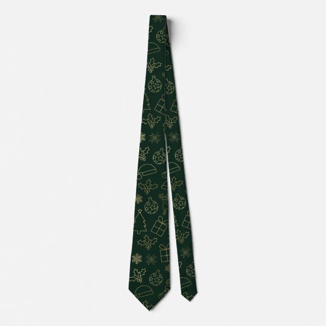Cravate Motif de Noël élégant vert et or feuille (Devant)