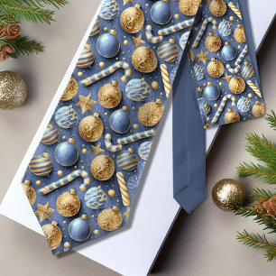 Cravate Motif de Noël Gold bleu#12 ID1009