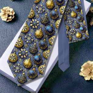 Cravate Motif de Noël Gold bleu#20 ID1009
