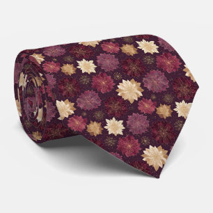 Cravate Motif de Noël Poinsettia Bourgogne (3)