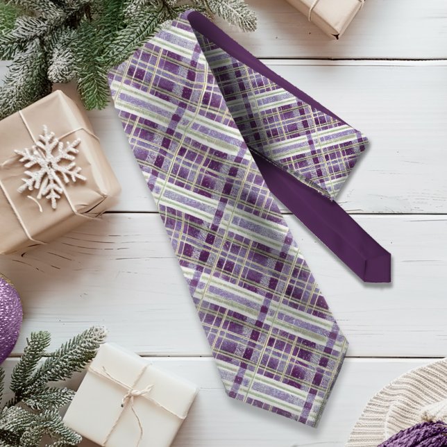 Cravate Motif de Noël vert violet #2 ID1009 (Créateur téléchargé)