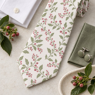 Cravate Motif de Noël Vine & Berry Sage Cran ID1337