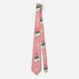 Cravate Motif de Noël vintage, cannes de bonbons roses