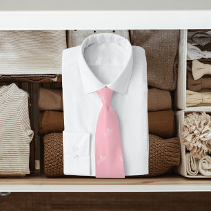 Cravate Motif de nom blanc rose