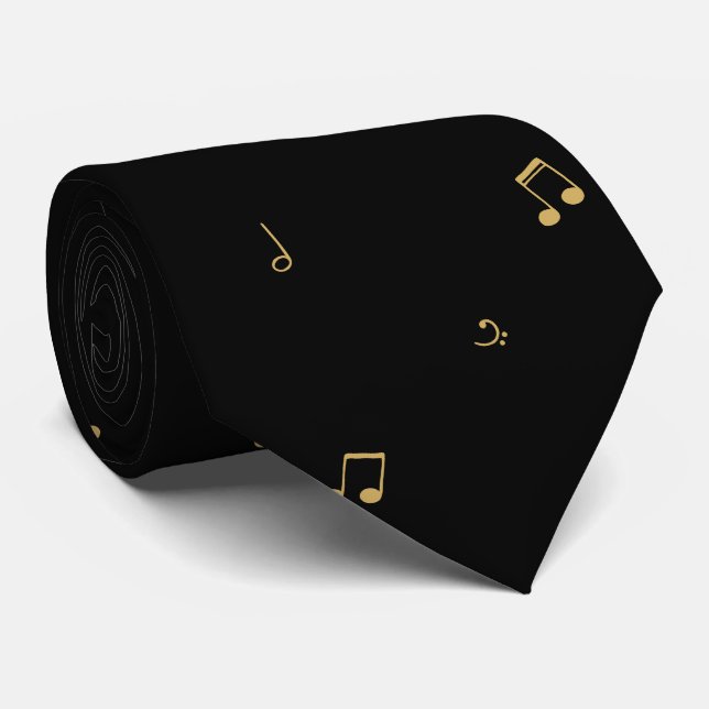 Cravate Motif de notes de musique noir élégant (Roulé)