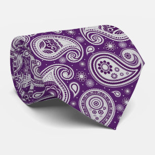 Cravate motif de paisley vintage blanc violet
