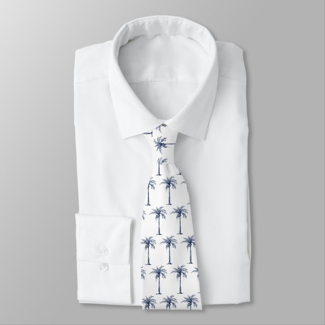 Cravate Motif de palmier bleu marine tropical (Attaché)