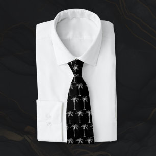 Cravate Motif de palmier noir et blanc tropical