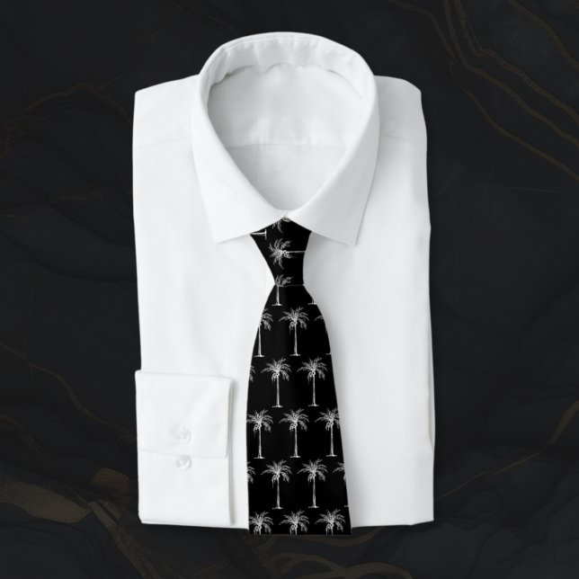 Cravate Motif de palmier noir et blanc tropical (Créateur téléchargé)