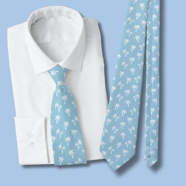Cravate Motif de palmier tropical bébé bleu (light blue and white palm tree tie)