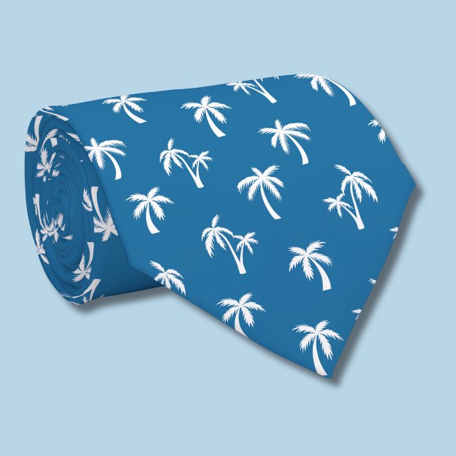 Cravate Motif de palmier tropical bleu (blue and white palm tree tie)