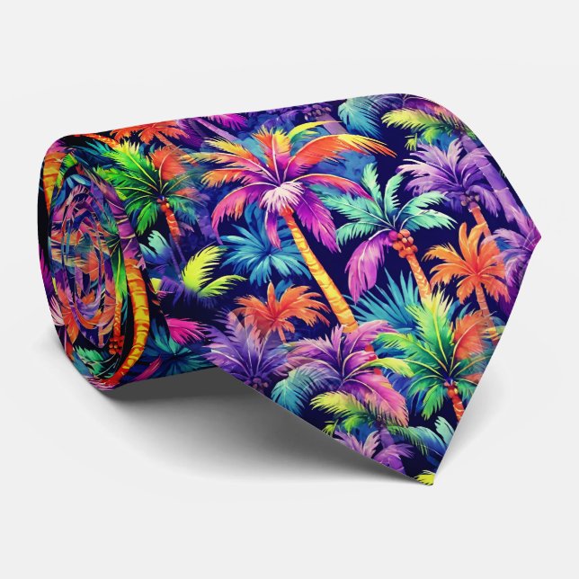 Cravate Motif de palmier tropical hawaïen (Roulé)
