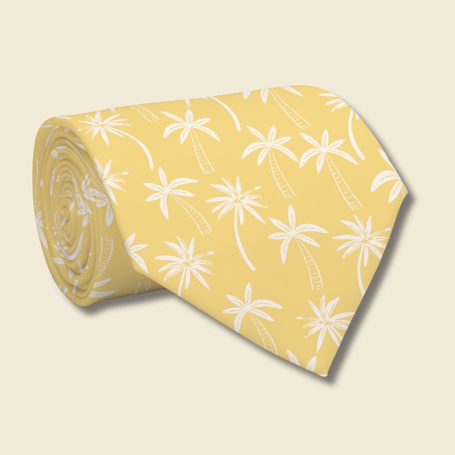 Cravate Motif de palmier tropical jaune (yellow and white palm tree tie)